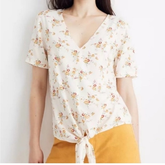 Madewell Tops - Madewell Tie-Front Top in Windowbox Floral Blouse Size XS